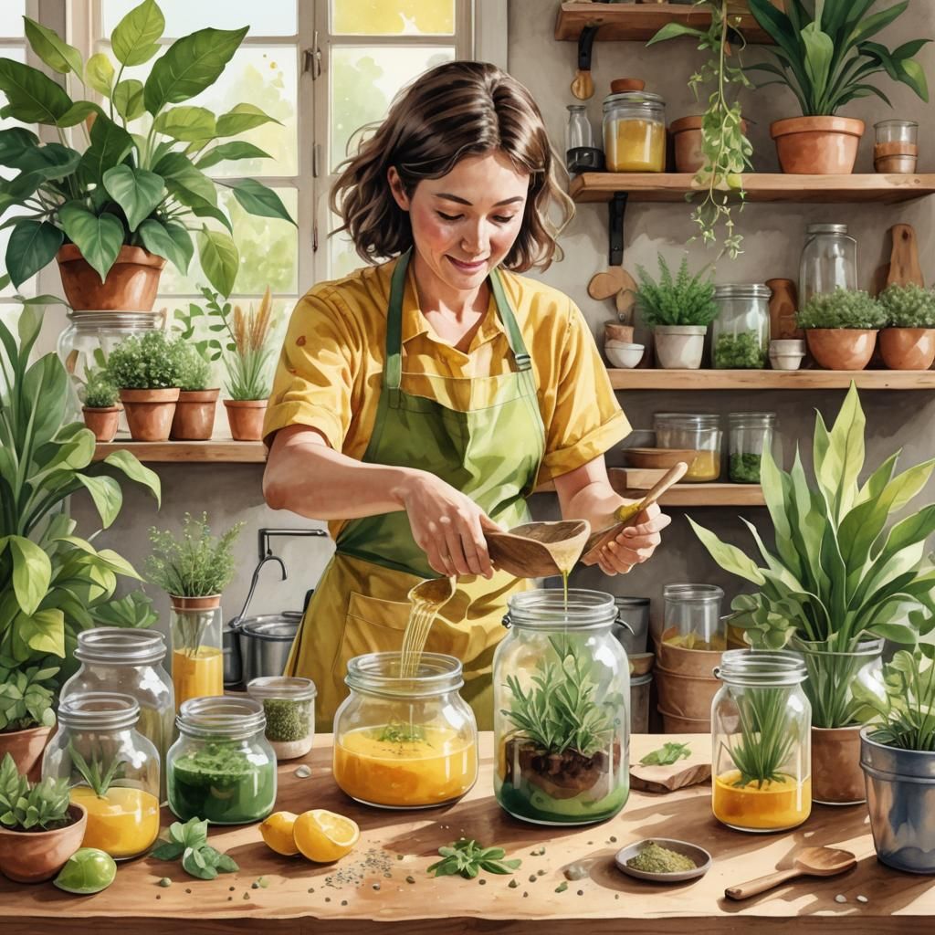 Eco-Friendly Cleaning Ingredients in Watercolor Illustration