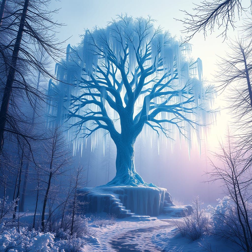 Crystal Palace Rises from Frozen Forest in Ethereal, Dreamli...