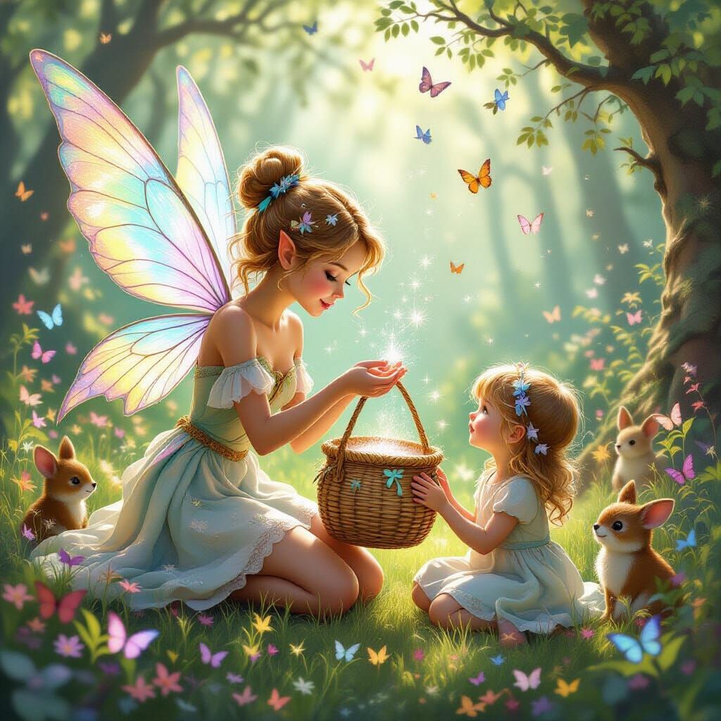 Ethereal Pixie Gifts Magick Dust to Girl in Enchanted Cleari...