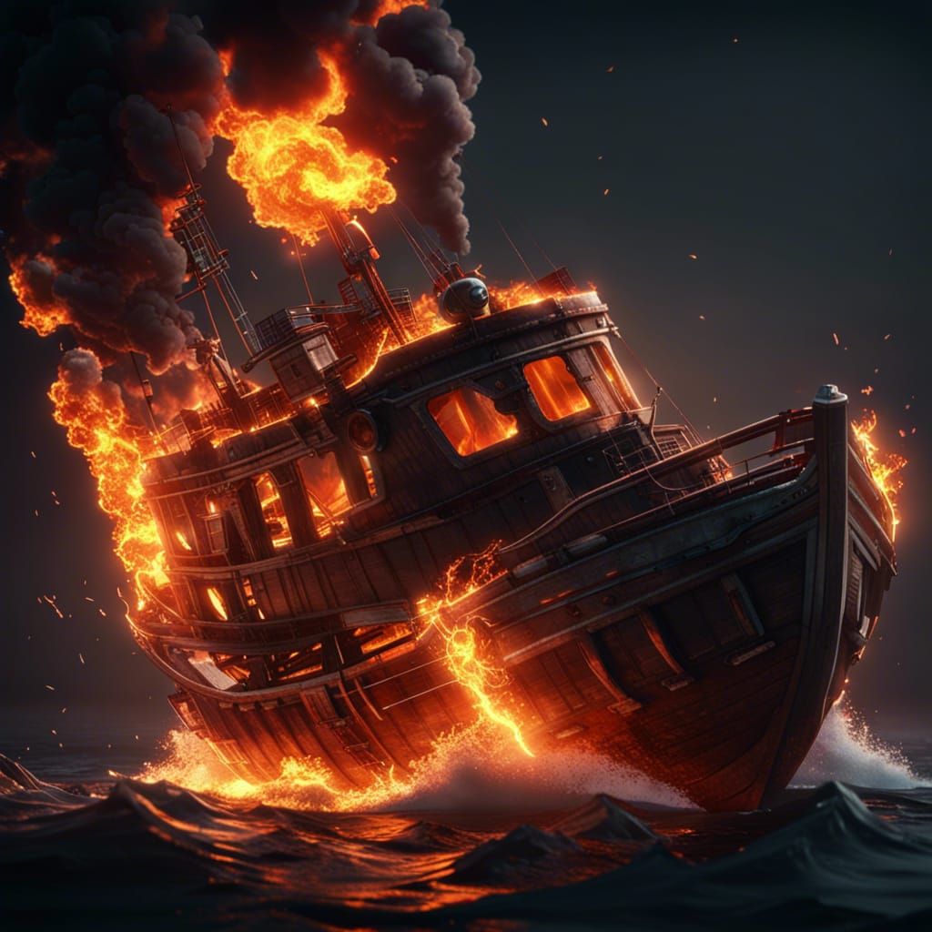 Burning Boat: 3D Cinematic Game Graphics