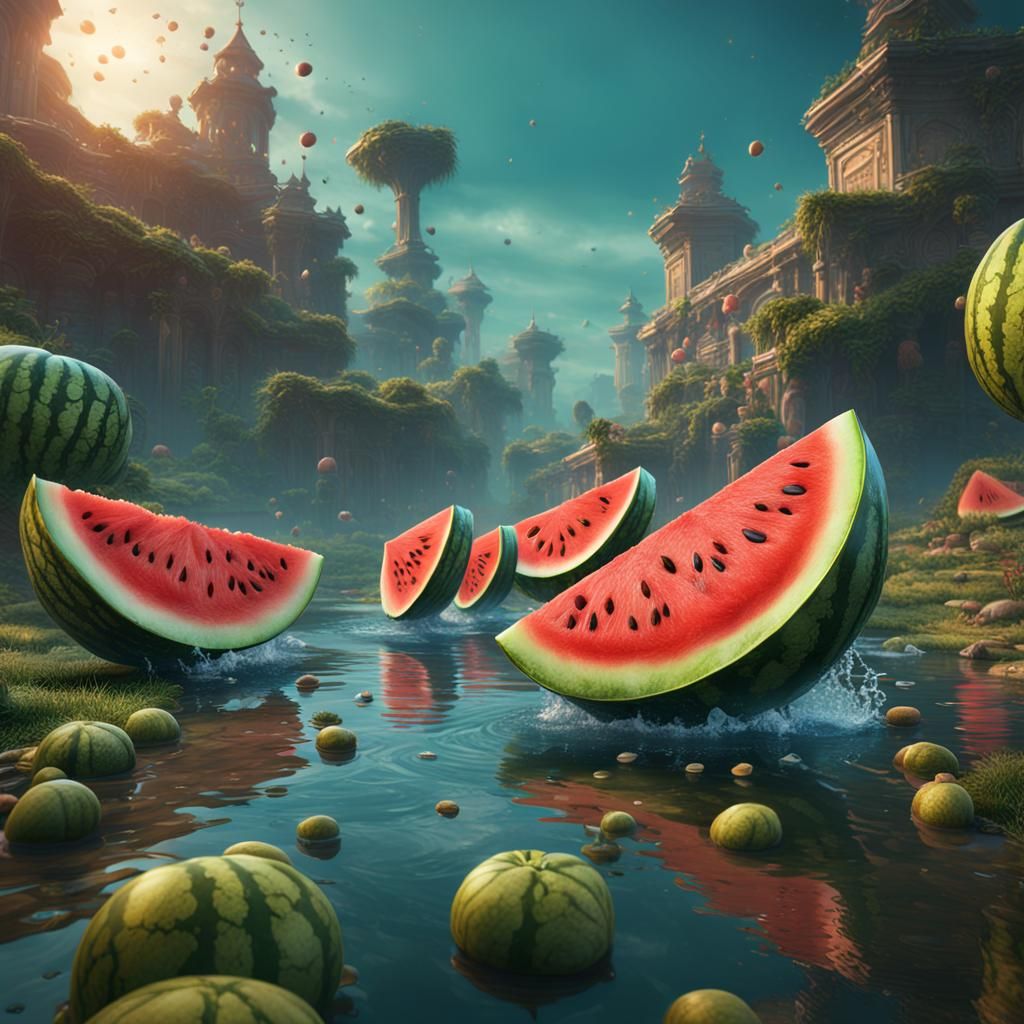 Fantastical Watermelon Life in Detailed Matte Painting
