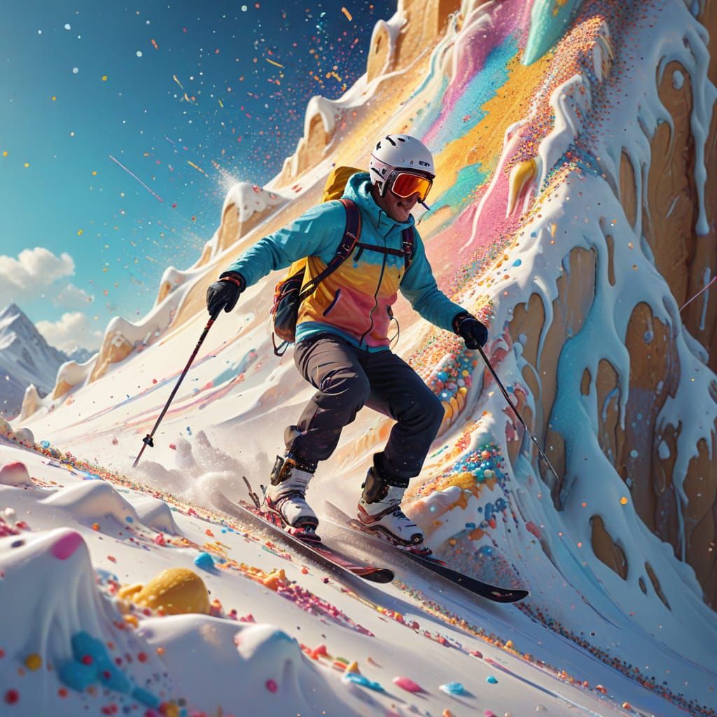 Ice Cream Mountain Skiing: Whimsical Digital Art