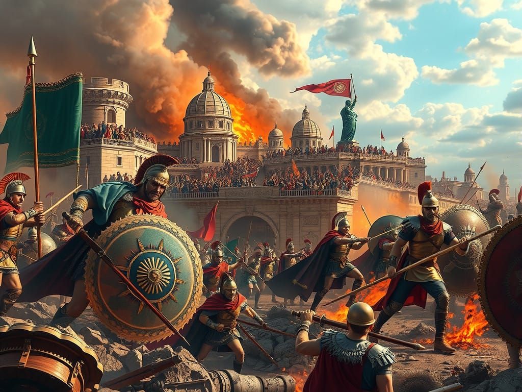Epic Collapse of Ancient Rome in Vibrant Digital Splendor