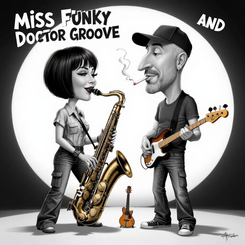 Miss Funky and Doctor Groove Musical Duo Caricature