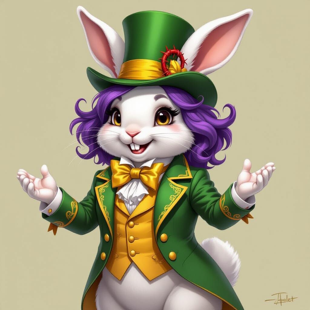 Whimsical Rabbit Magician with Purple Hair