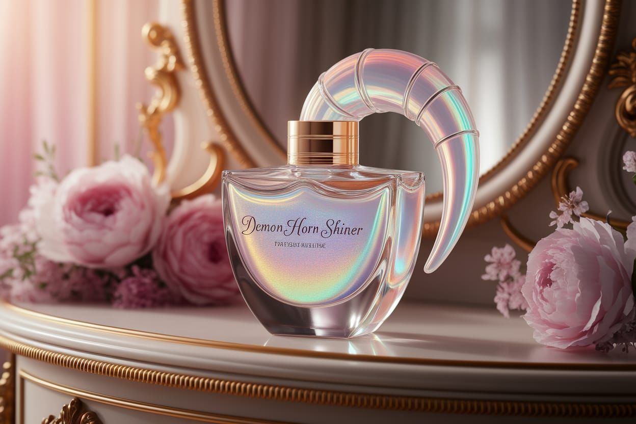 Elegant Bottle with Iridescent Horn Design in Whimsical Sett...