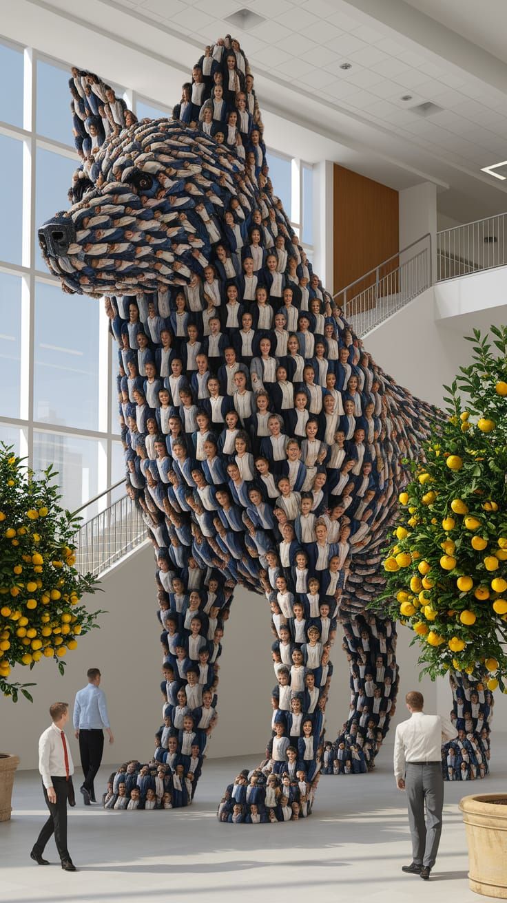 Surreal Office Wolf Made of People