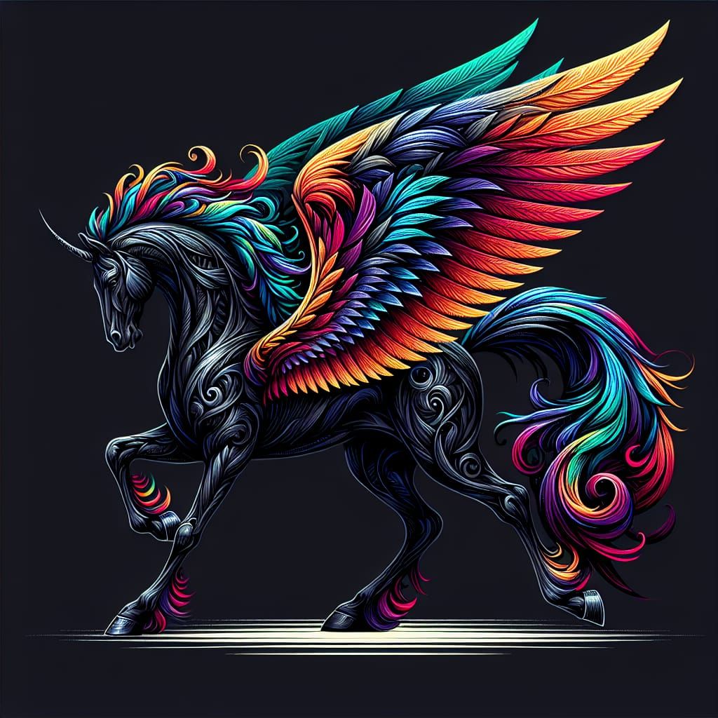 Fantasy Black Pegasus in Vector Art