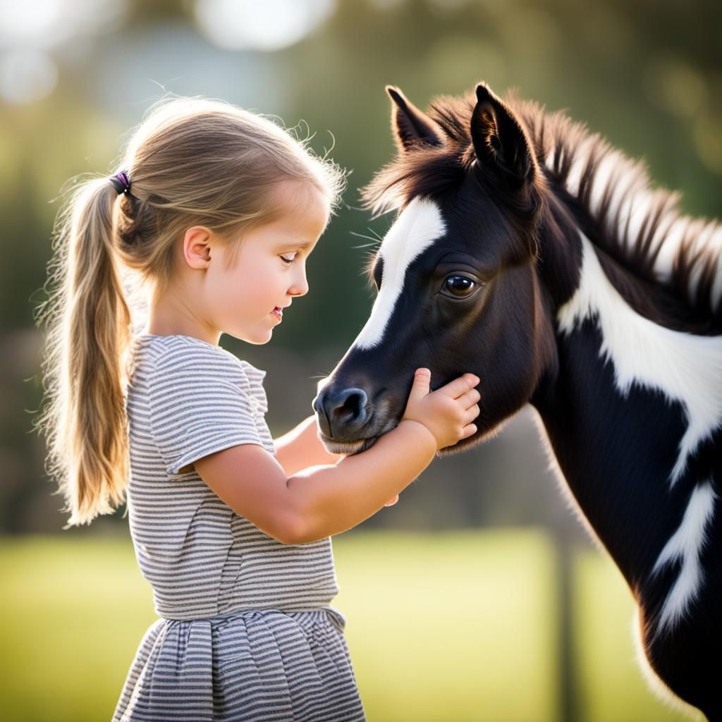 Girl and Foal: A Heartwarming Moment in Natural Light