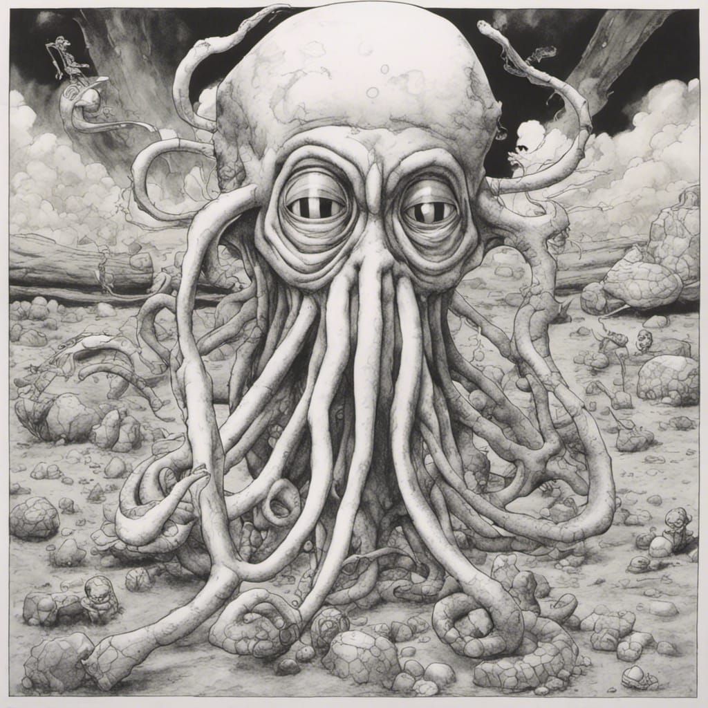 Squidward Tentacles as Manga Illustration