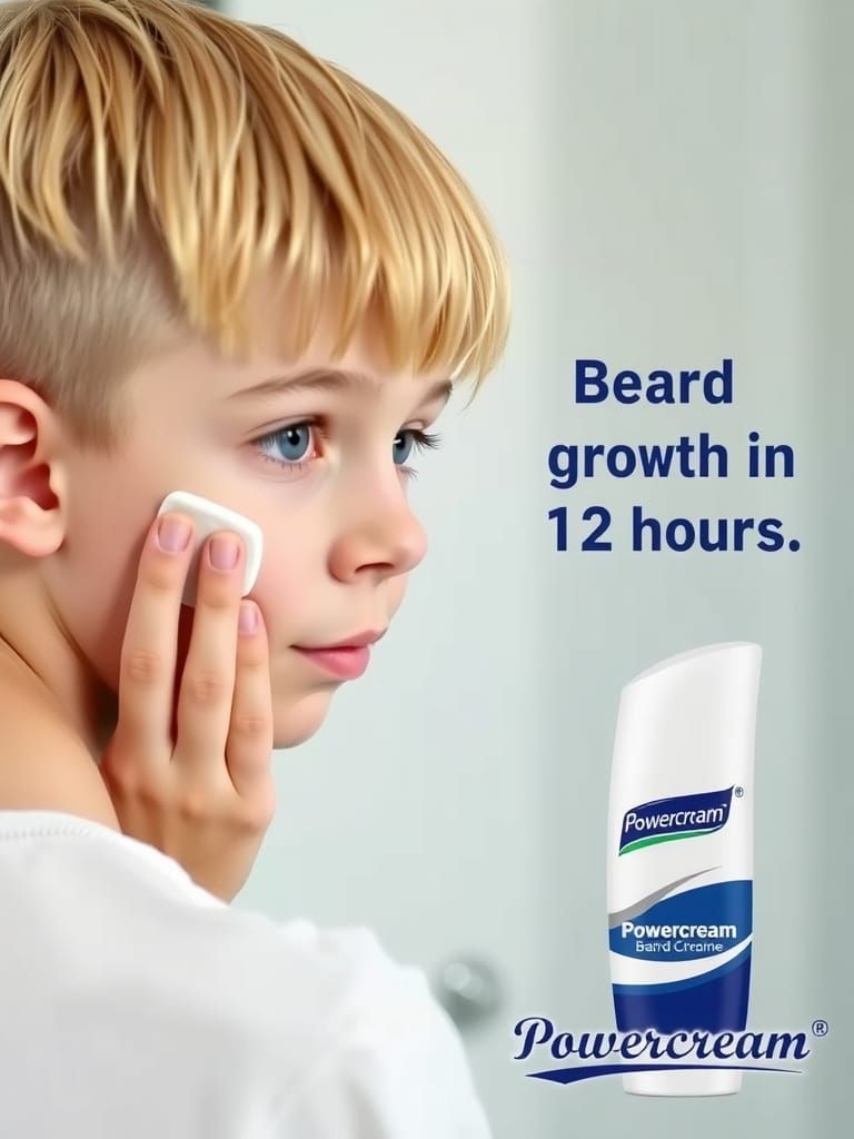 Young Boy Applies Facial Cream with Hopeful Anticipation