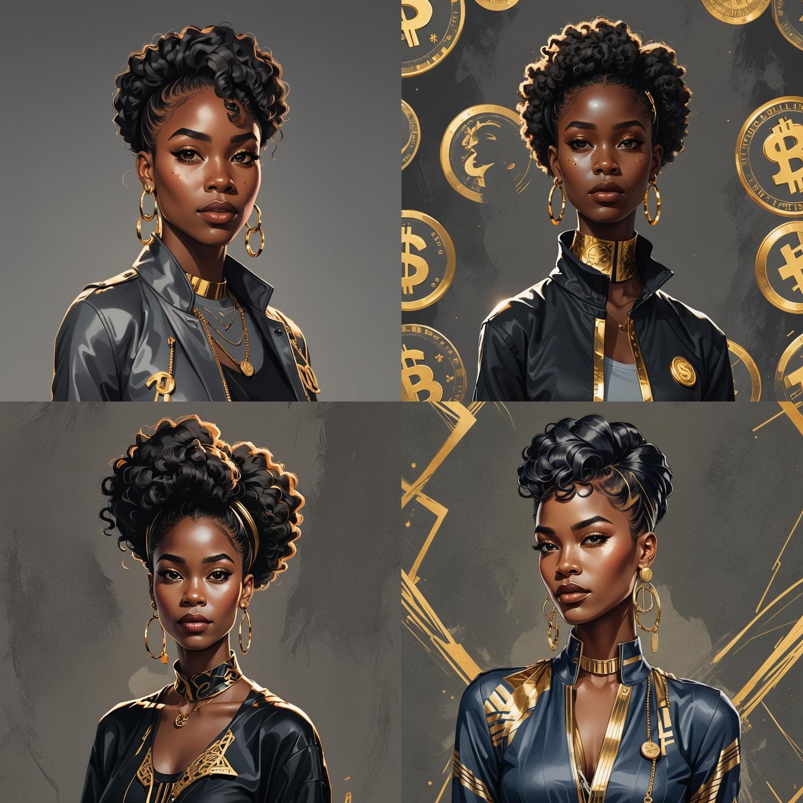 Confident Cartoon Woman with Gold Earrings