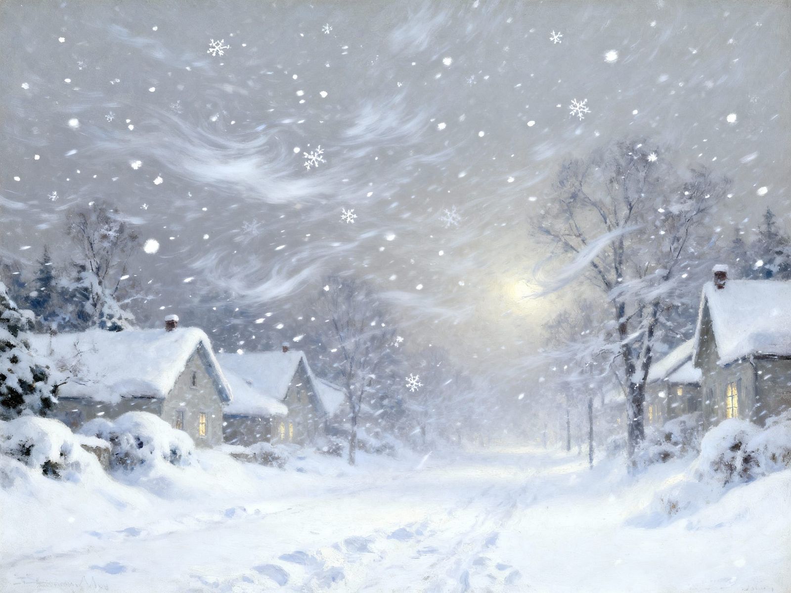 Serene Winter Blizzard Landscape in Digital Matte Painting S...