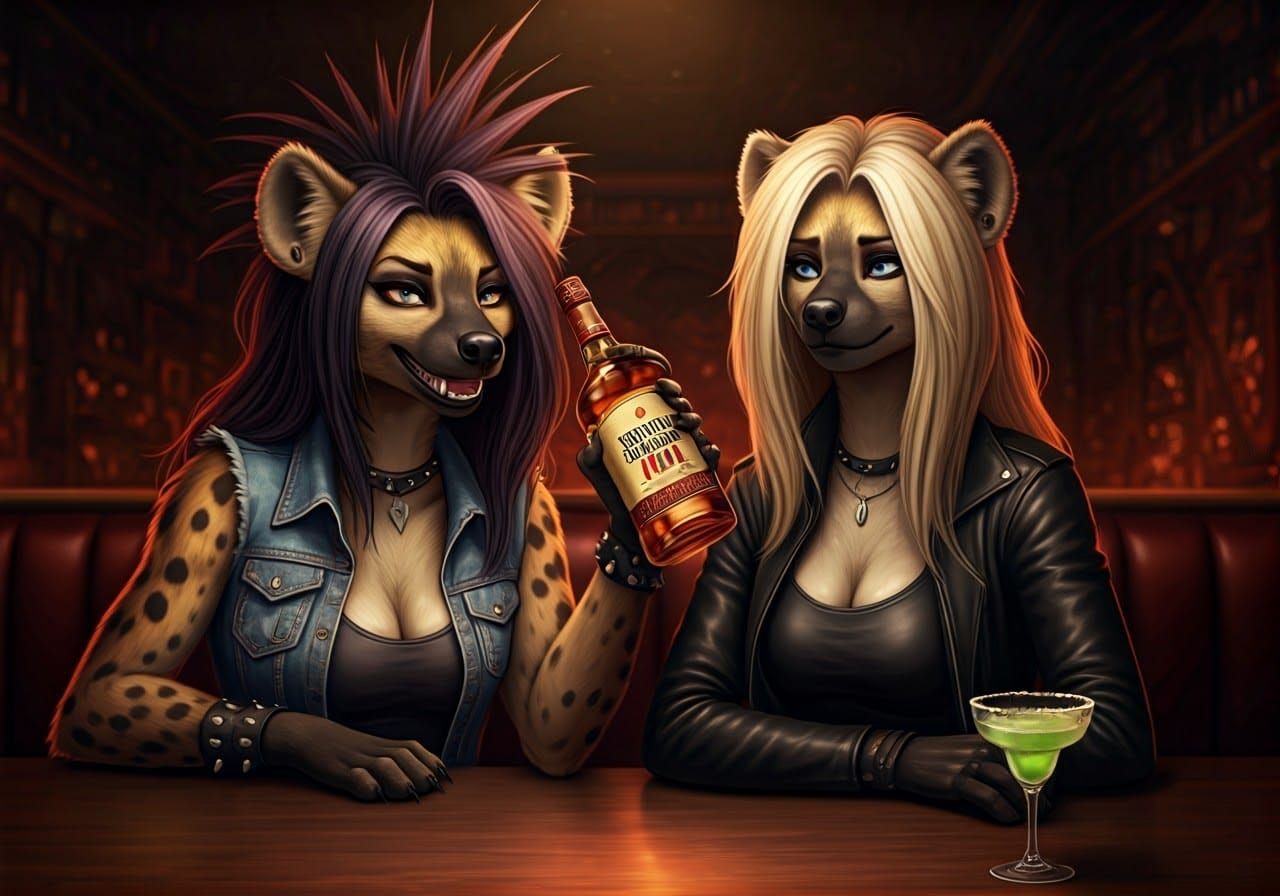 Anthropomorphic She-Hyenas in a Dark Fantasy Dive Bar