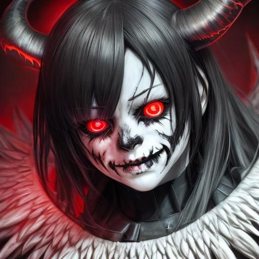 Scary Cute Demon Child Portrait in Anime Style