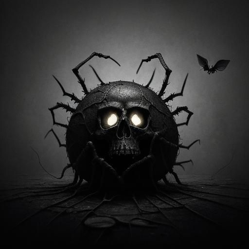 Eerie Surrealist Spider and Fly in Skull