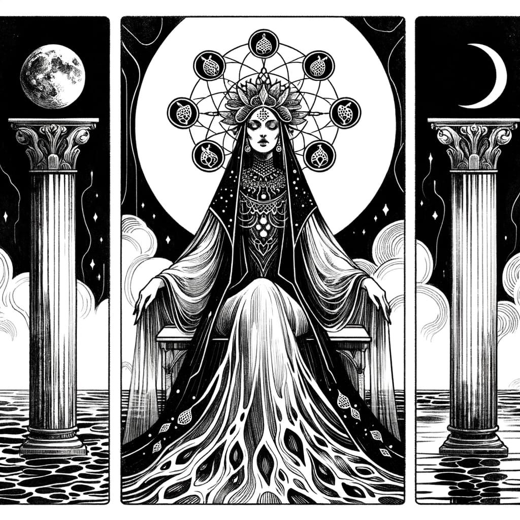 The High Priestess Tarot Card Illustration in Mystical Style