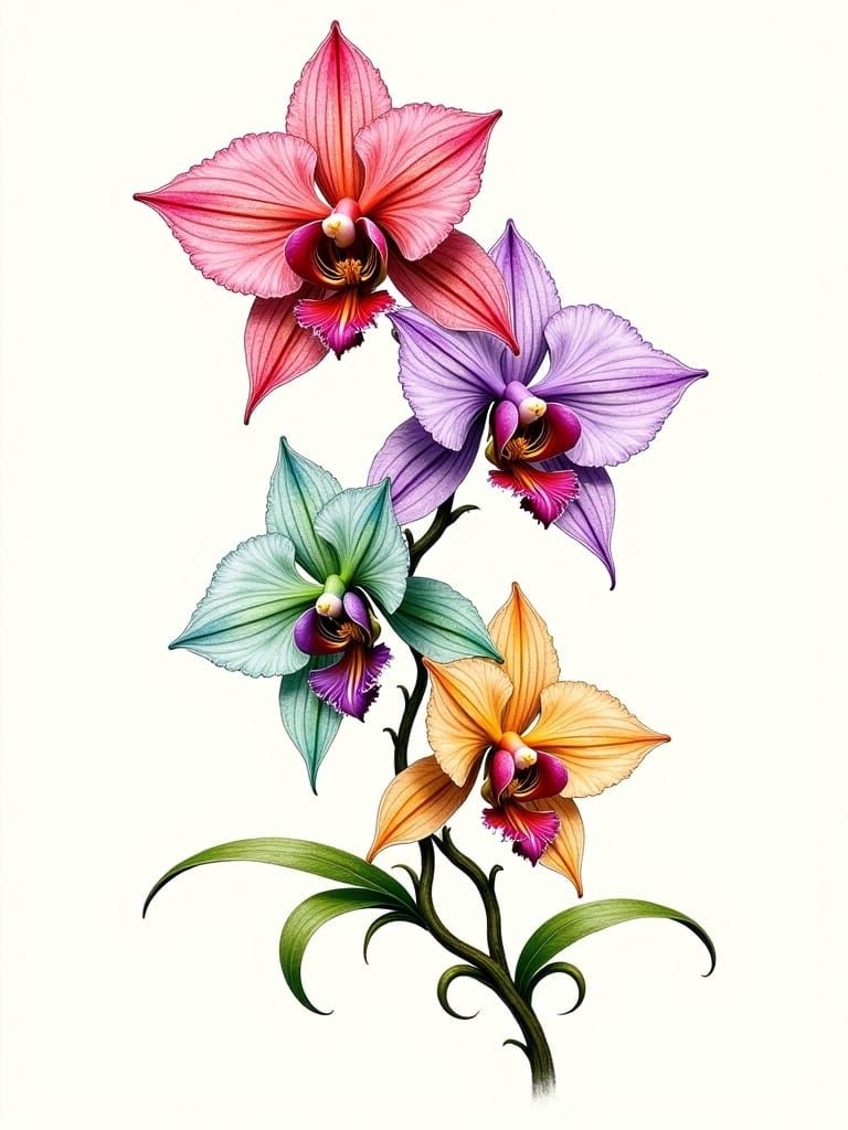 Watercolor and Ink Twisted Orchids