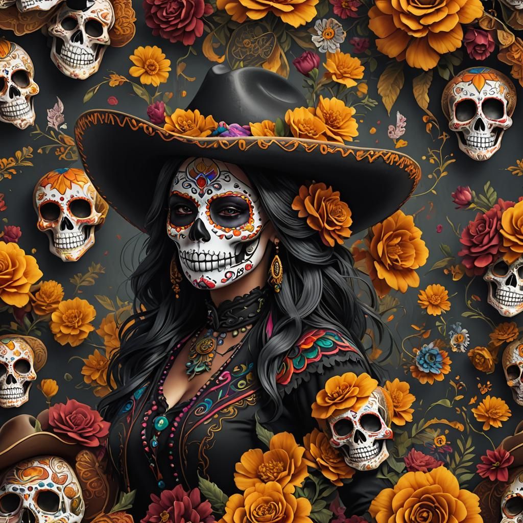 Day of the Dead Sugar Skull Senorita in Artstation Style