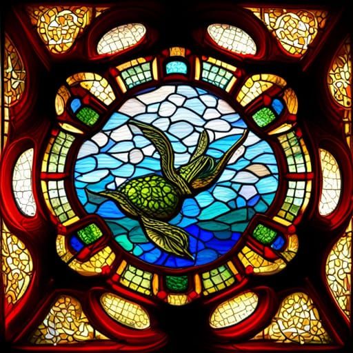 Turtle Stained Glass Window: Hyperrealistic HDR Image