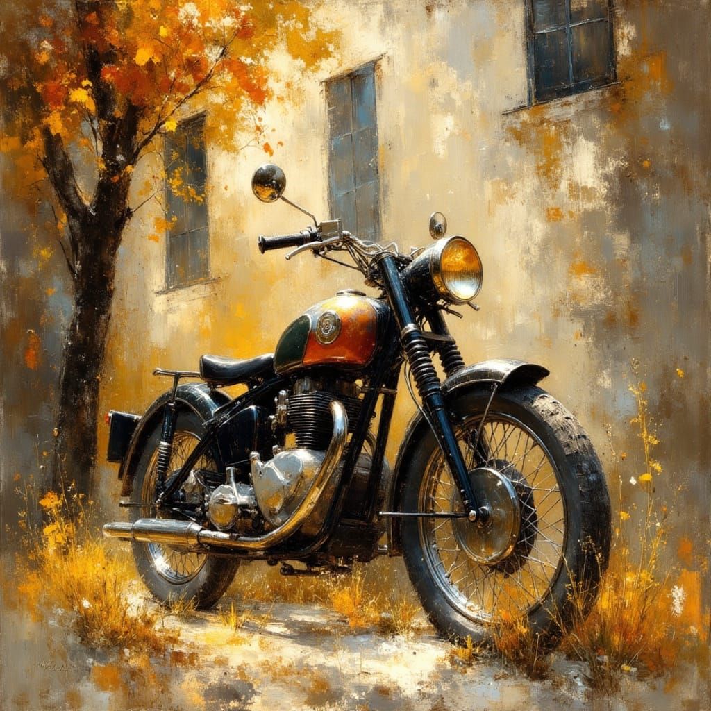 Vintage Motorcycle in Evening Light, Lautrec Style
