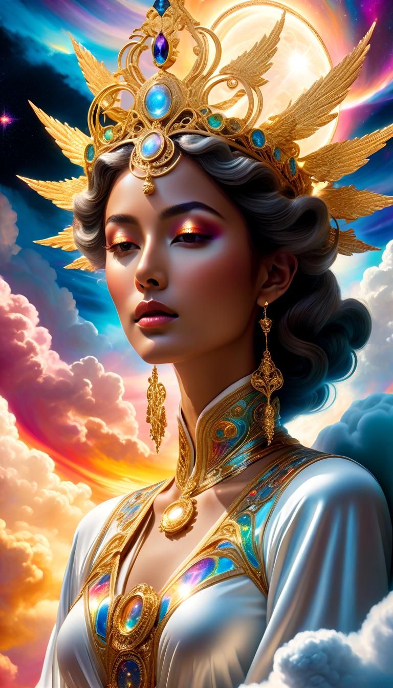 Celestial Being on Throne in Surreal Dreamscape