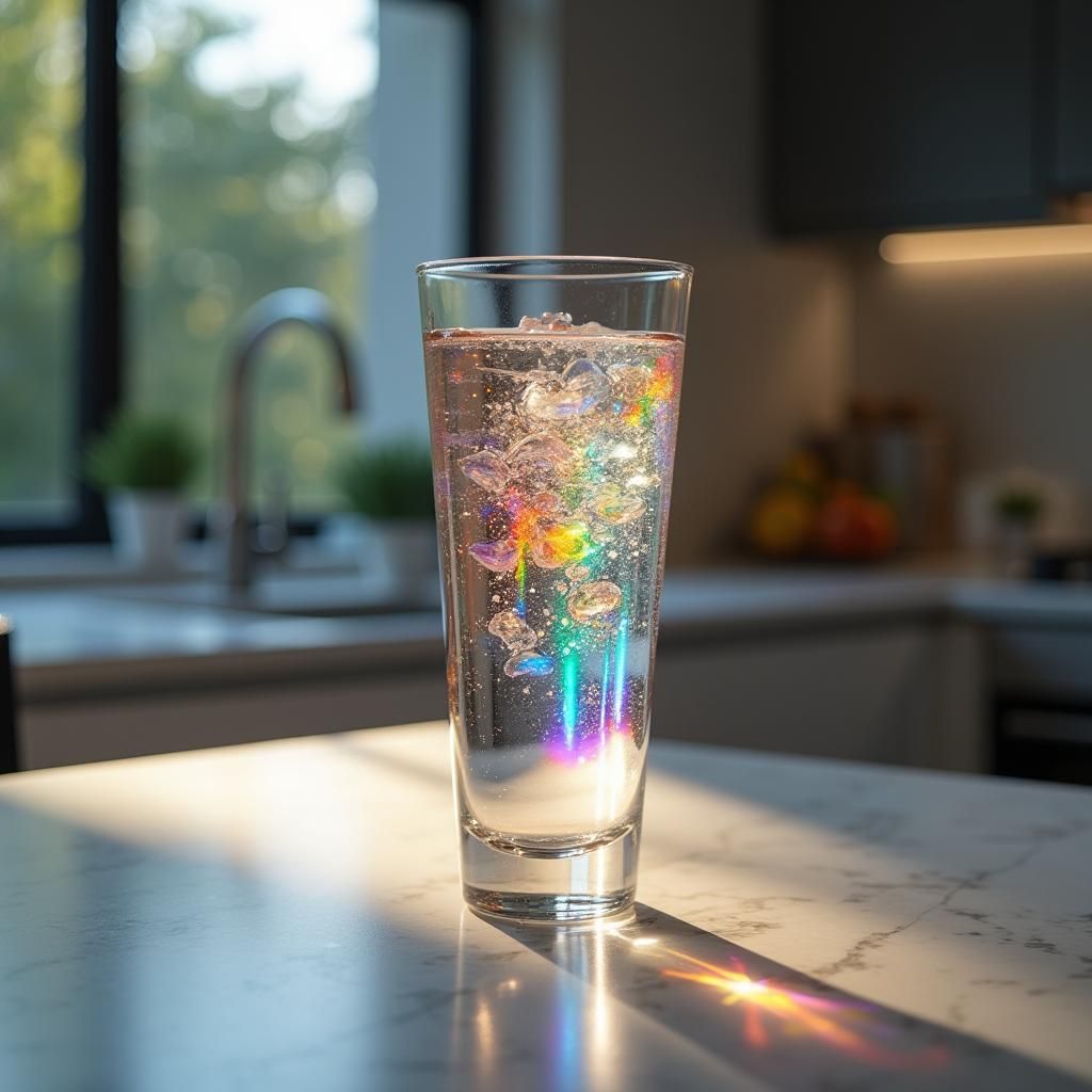 Rainbow Water Glass: Hyper-Realistic Studio Portrait