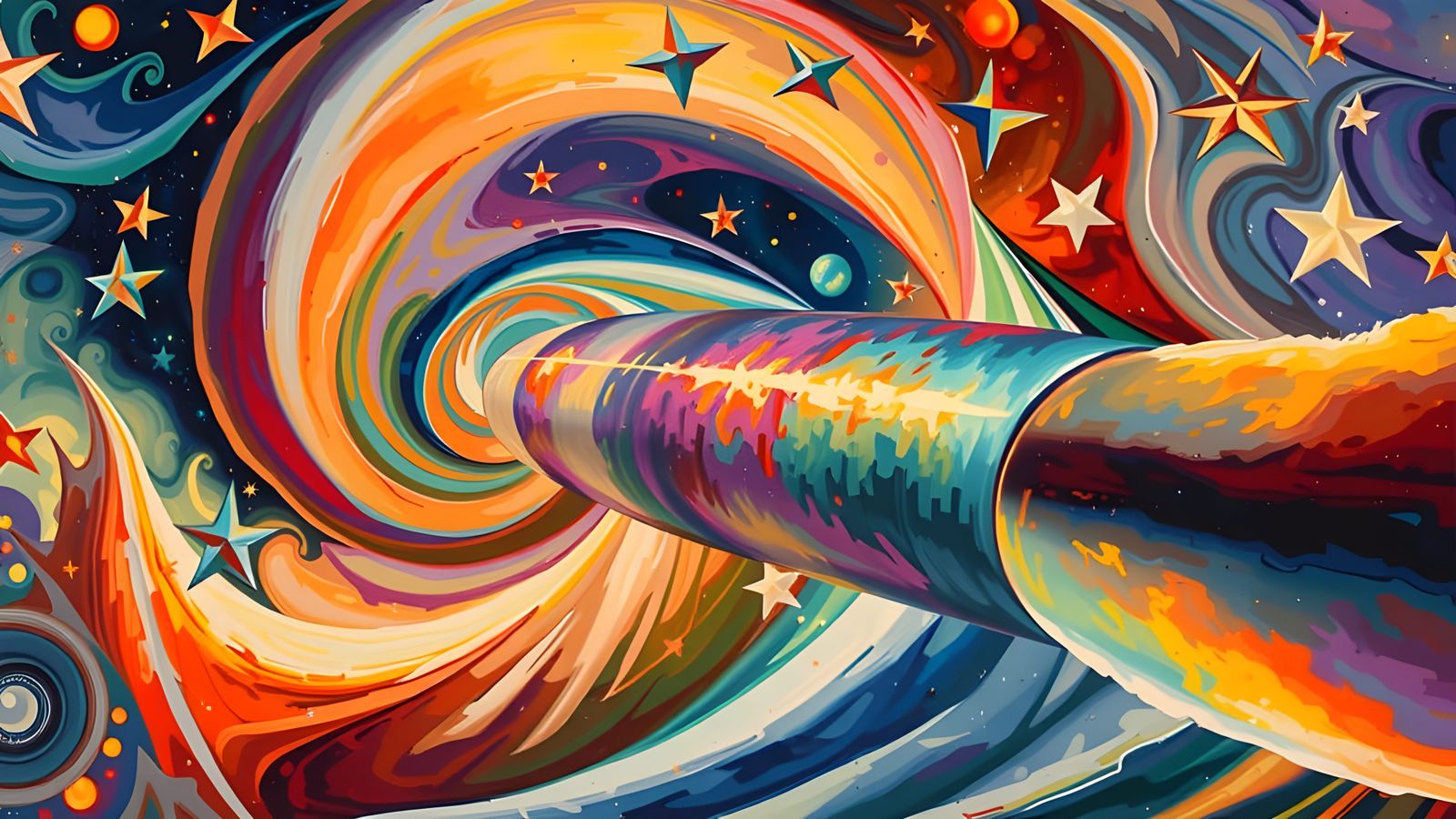 Surreal Cosmic Odyssey in Vibrant Oil Painting Style