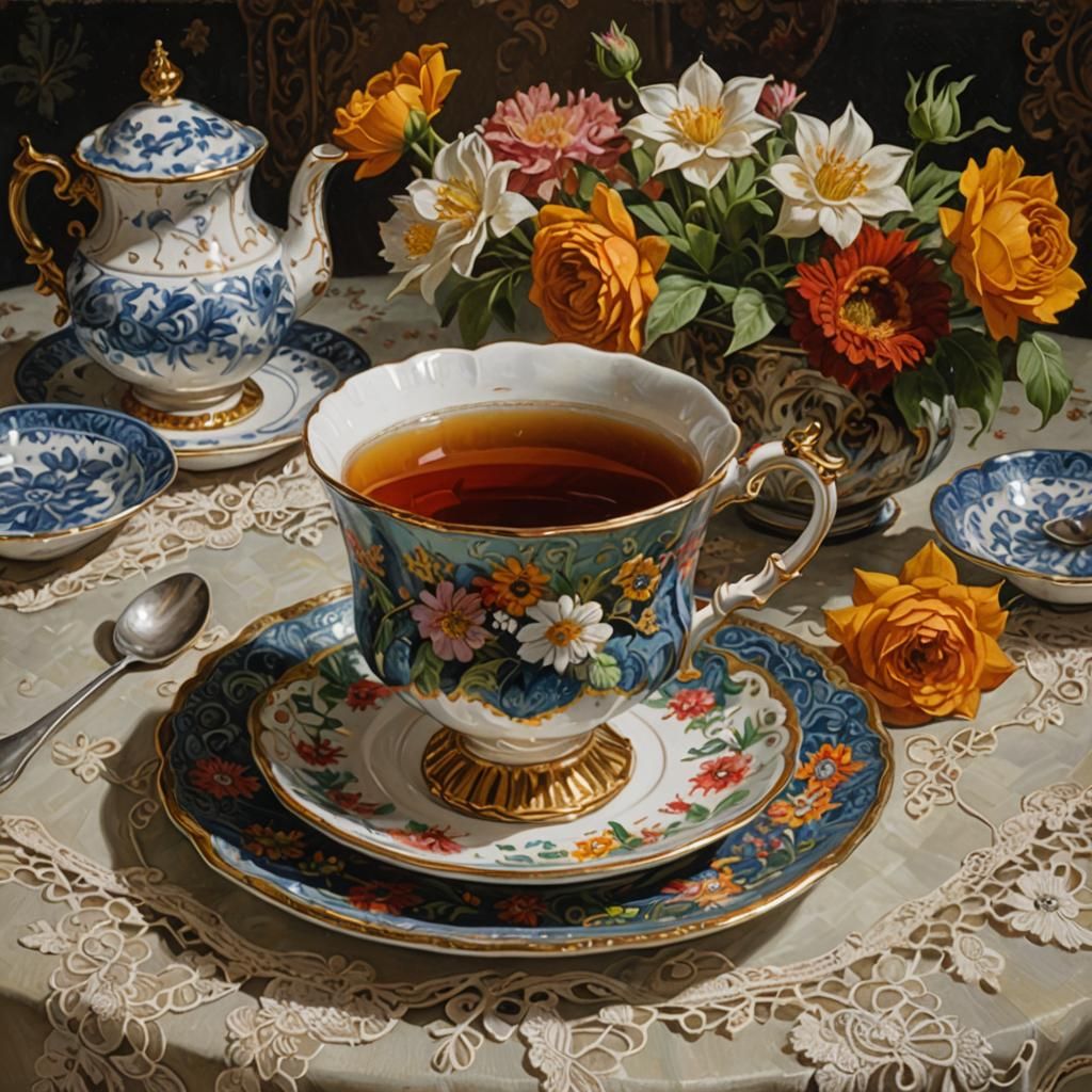 Tea Cup Still Life in Oil Painting Style