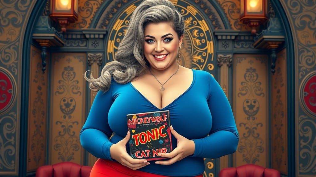 Sensual Woman Holding Tonic Cat Nip in Hyper-Realistic Style