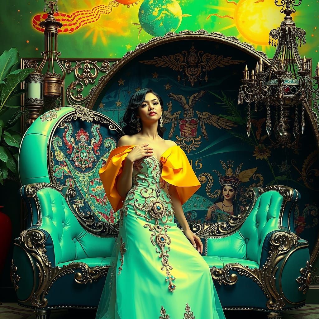 Opulent Woman in Surreal Psychedelic Environment