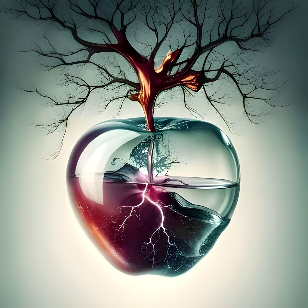 Glowing Glass Apple with Cosmic Energy