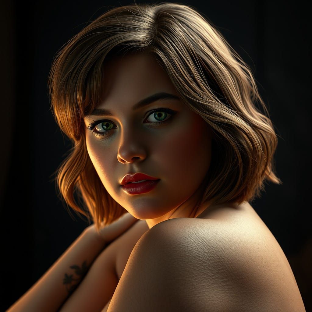 Hyperrealistic Portrait of a Plus-Size Woman in Moody, Atmos...