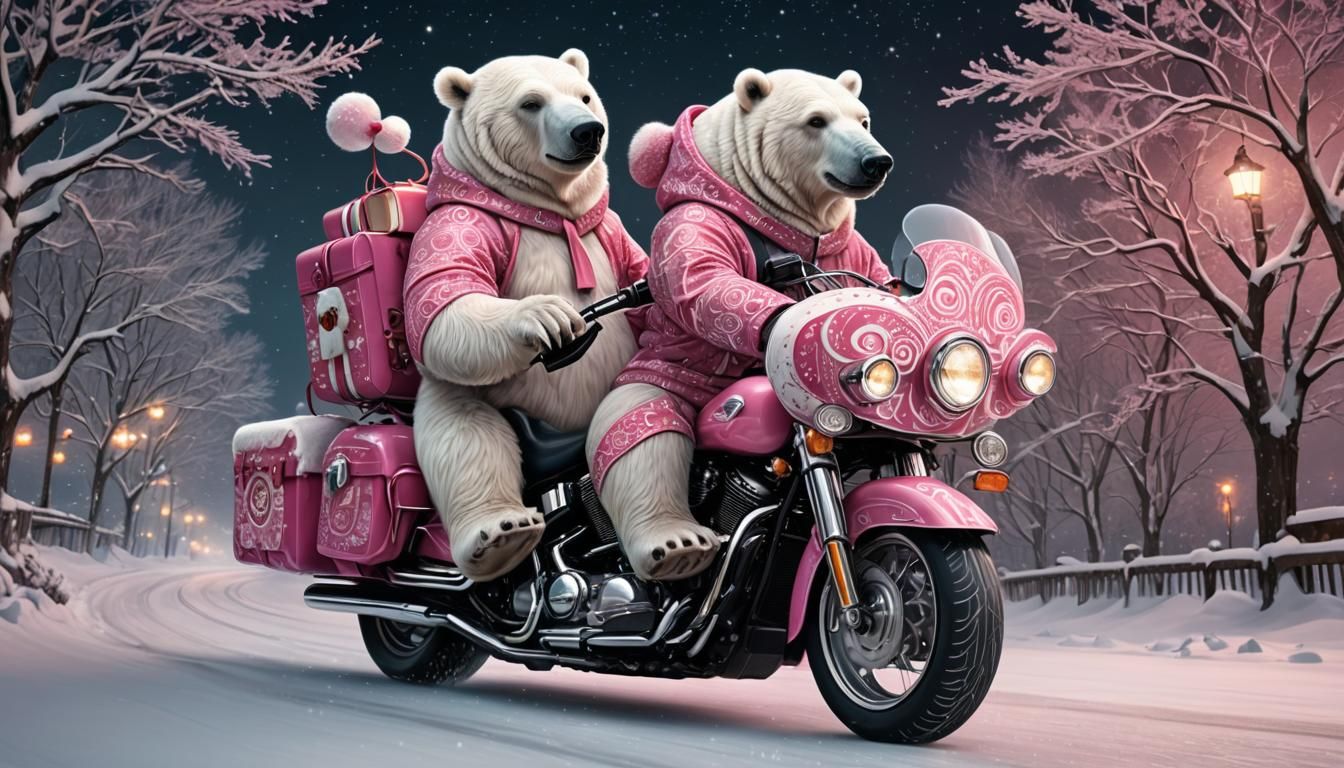 Surreal Fractal Art of a Polar Bear Riding a Harley on Chris...