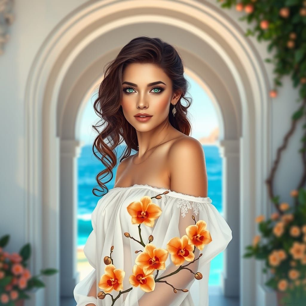 Ethereal Brunette Goddess in Art Nouveau Style