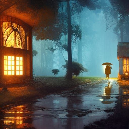 Cozy Miniature House in Tree Trunk, Digital Art