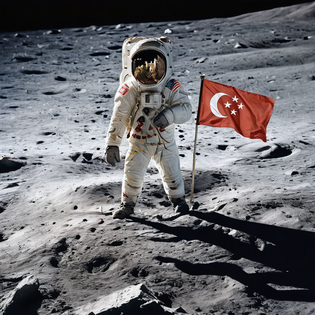 Astronaut on Moon with Singapore Flag Portrait