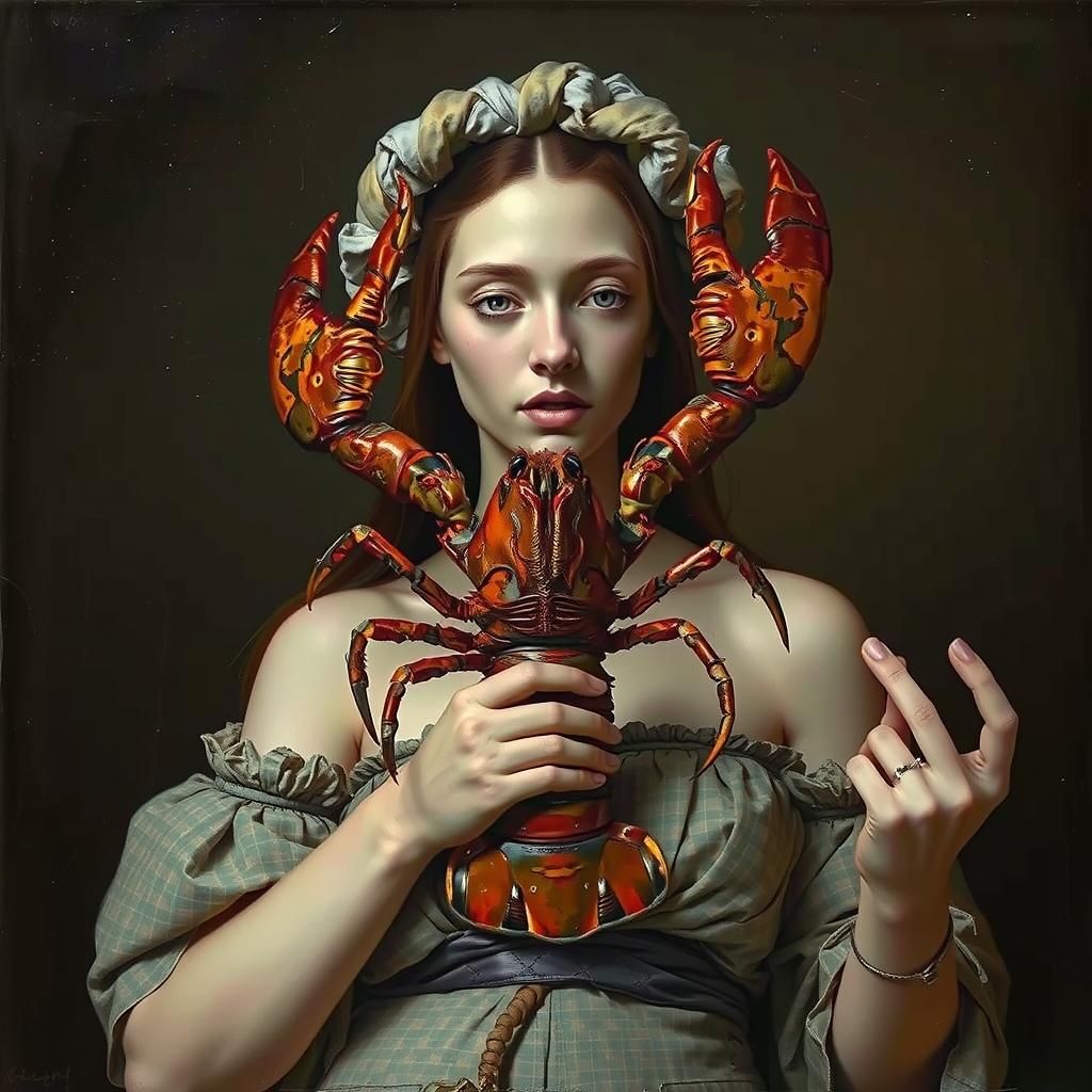 Woman with Lobster: Anatomical Fantasy Art