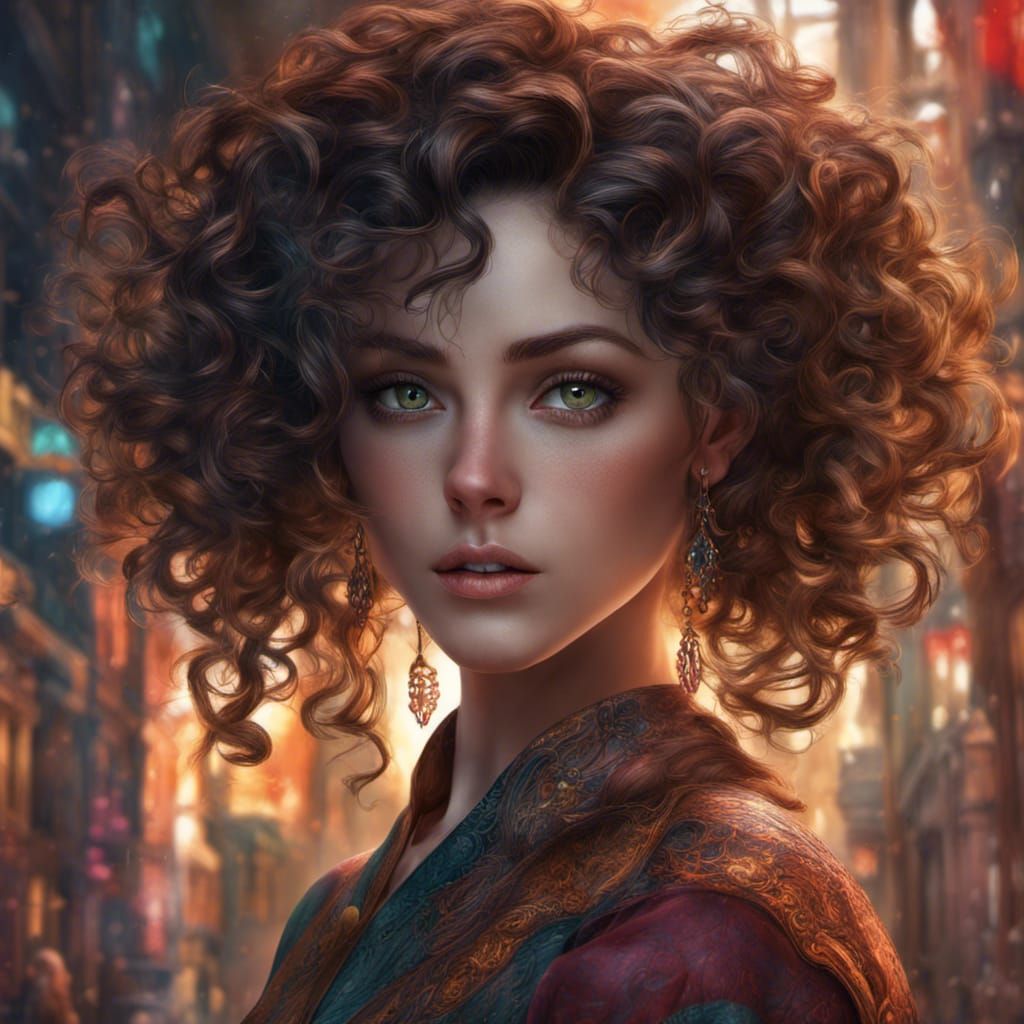 Fantasy Brunette with Multi-Colored Eyes in Digital Art