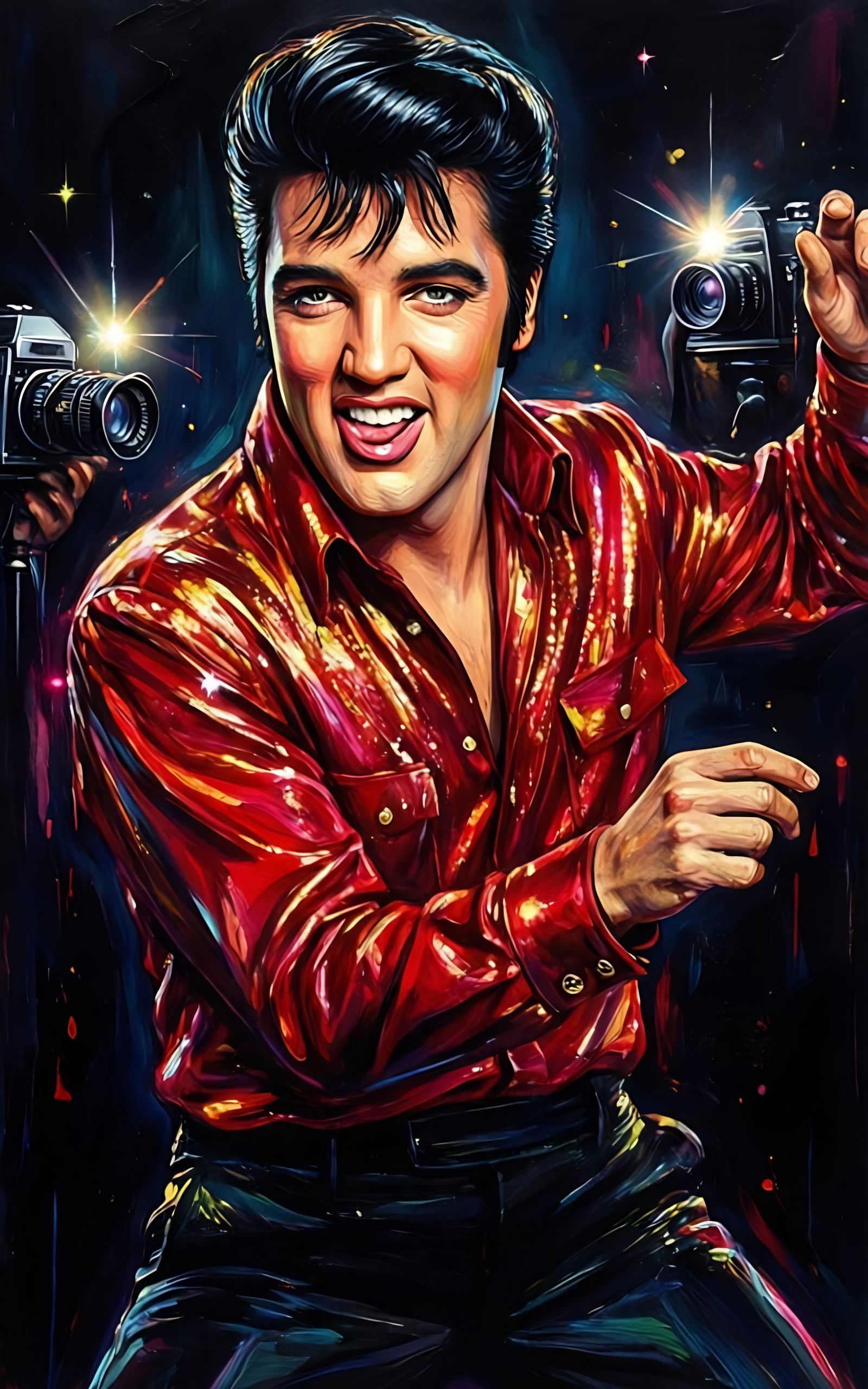 Young Elvis Presley Dancing in Vibrant Painted Portrait