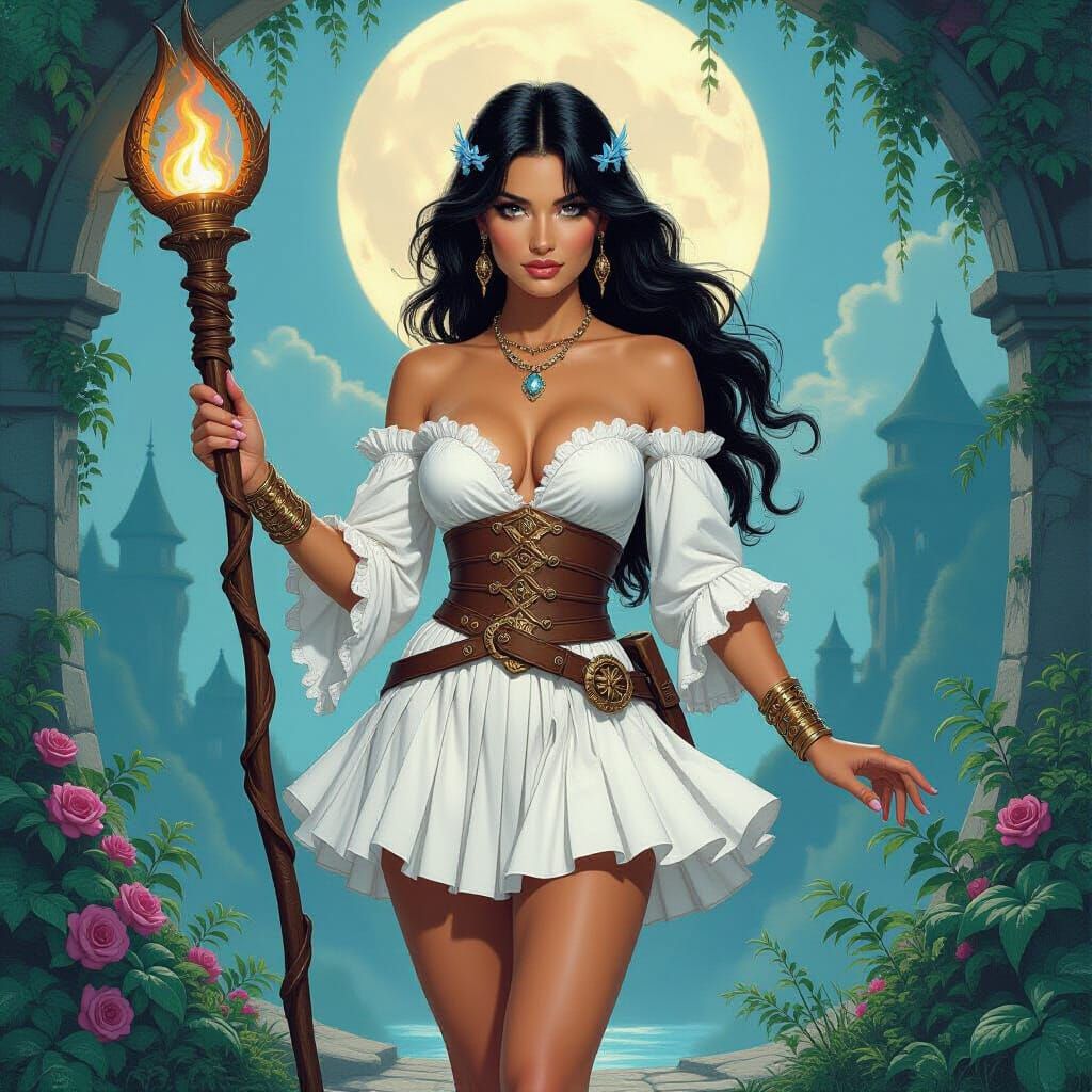 Fantasy Mage in Whimsical 90s Style Realm