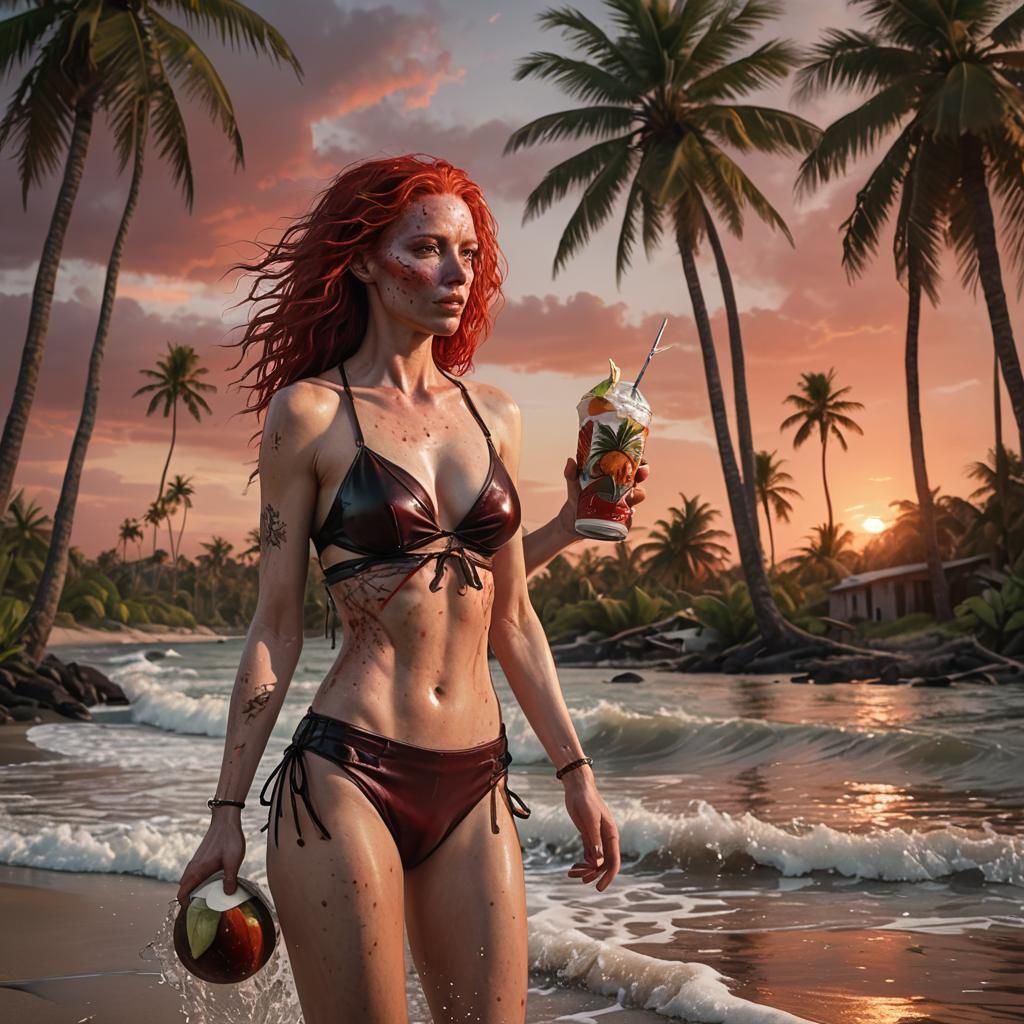 Hyperrealistic Pinhead Woman on Abandoned Island