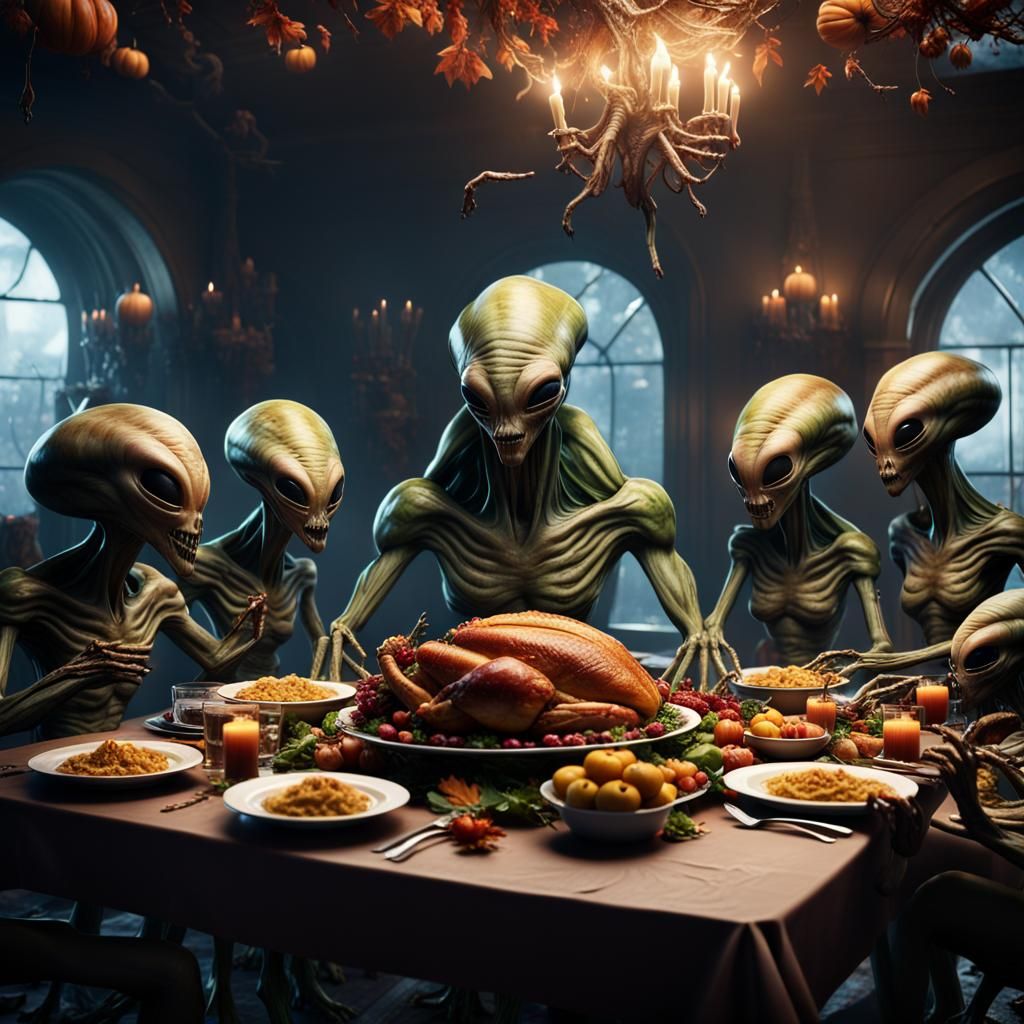 Sinister Aliens Celebrate Thanksgiving in Cinematic Style