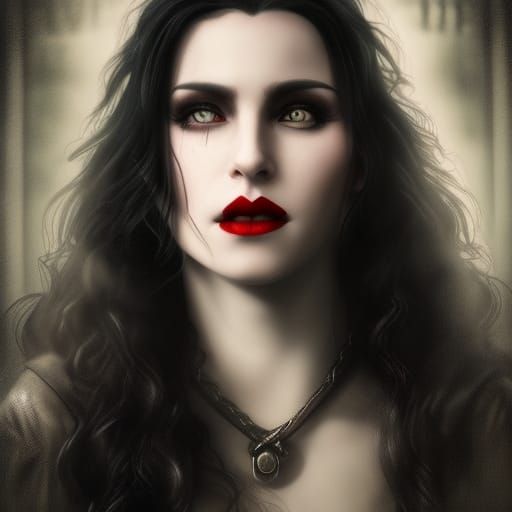 Stunning Vampire Woman with Red Lips: Digital Painting