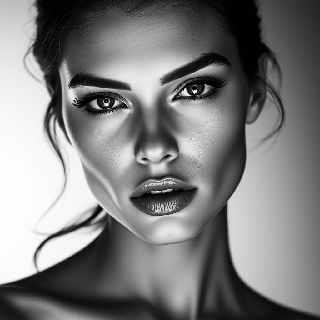 Glamorous Supermodel in High-Contrast Black and White