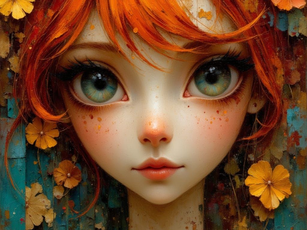 Ethereal Gypsy Punk Portrait with Wild Red Hair