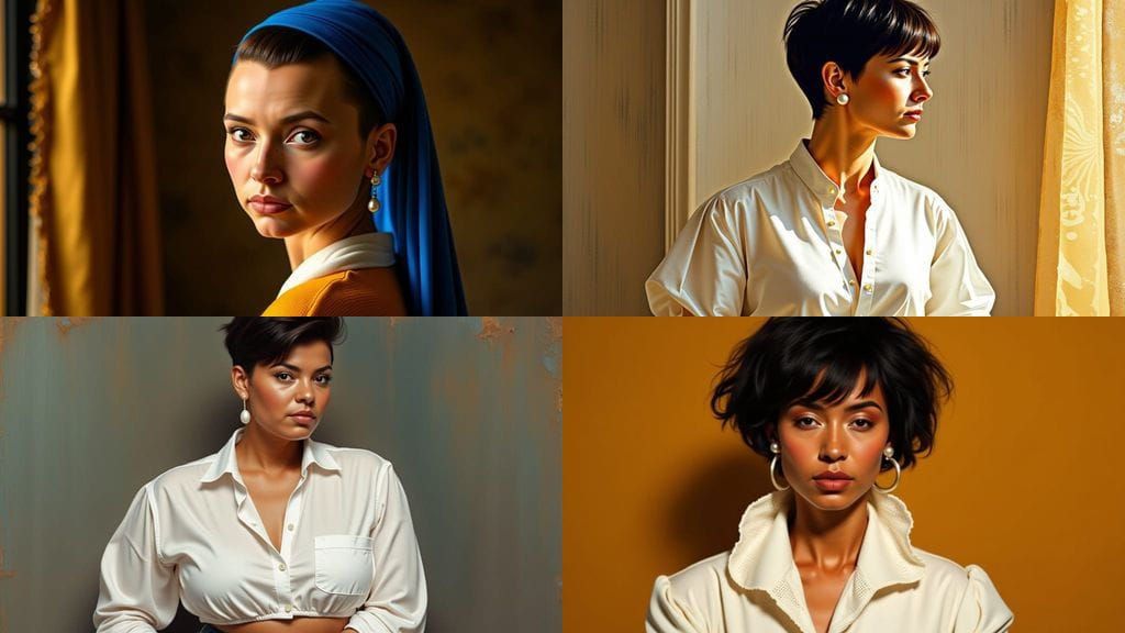 Strong Female Figure with Pearl Earring in a Bold Reimaginin...