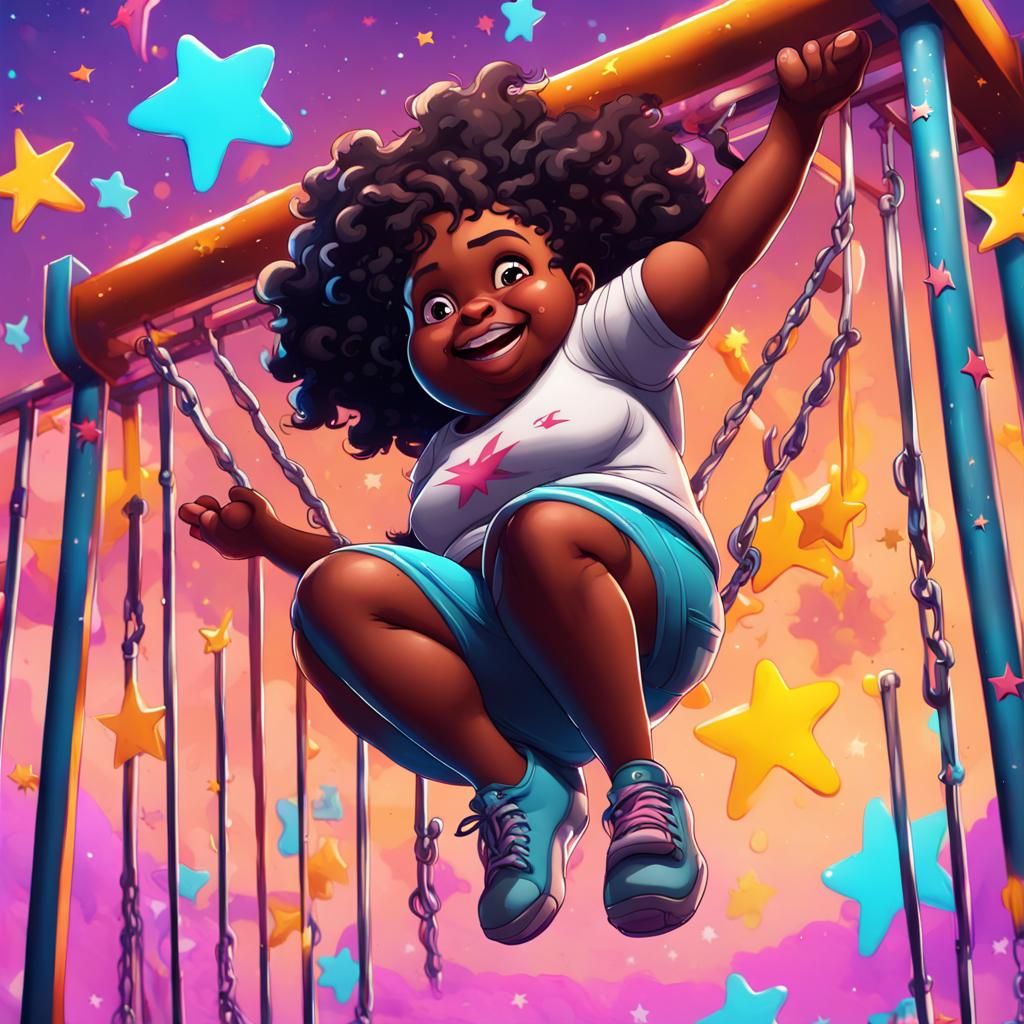 Colorful Graffiti Art: Girl on Monkey Bars