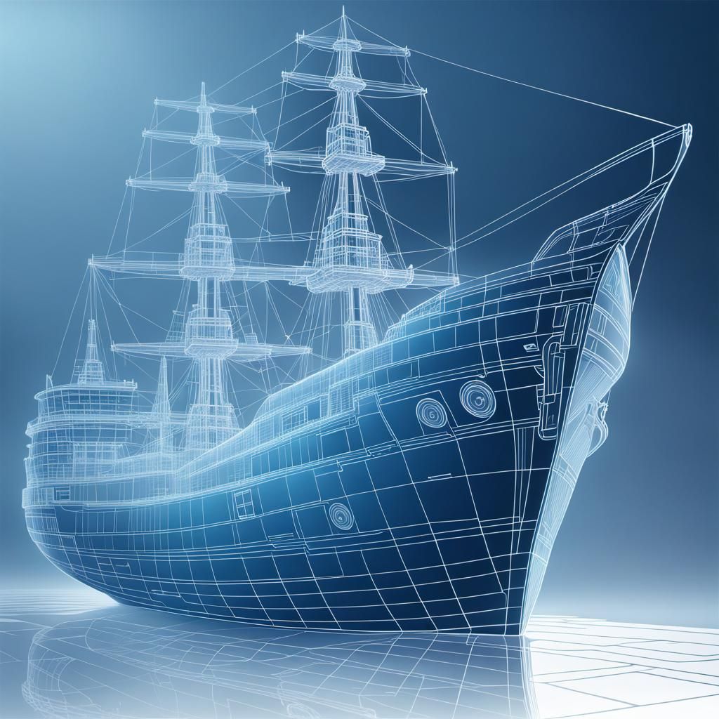 Holographic Ship Blueprint Digital Illustration
