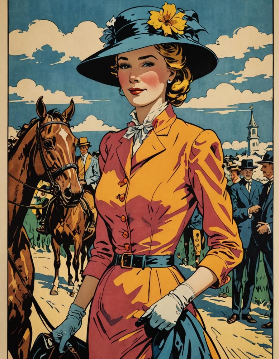 Vintage Kentucky Derby Poster in Hergé Style